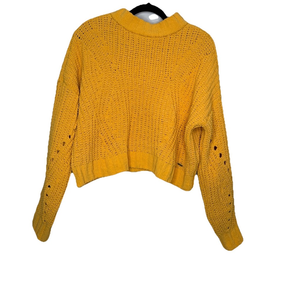 Hollister Yellow Cropped‎ Crochet Sweater Size Small Knit Boho Cottage Core Soft